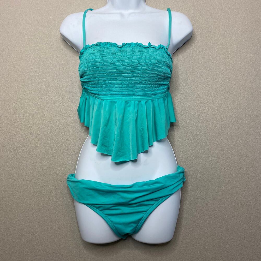 Kenneth Cole Reaction Teal Smocked Bikini Size S/M